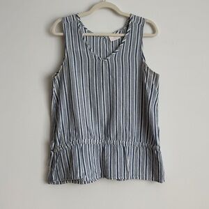 Blue and White Striped Sleeveless V-Neck Tank Top